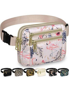 Women's Flamingo Waterproof Fanny Pack 4 Zip Pocket Adjustable Crossbody Bag
